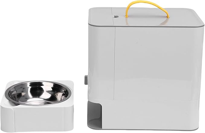 Fabater Automatic Pet Feeder, Large Capacity Programmable Automatic Feeding Damp Proof Sealing Pet Food Storage Container, Timed Feeder with Stainless Steel Bowl for Home Outdoor Travel (Gray)