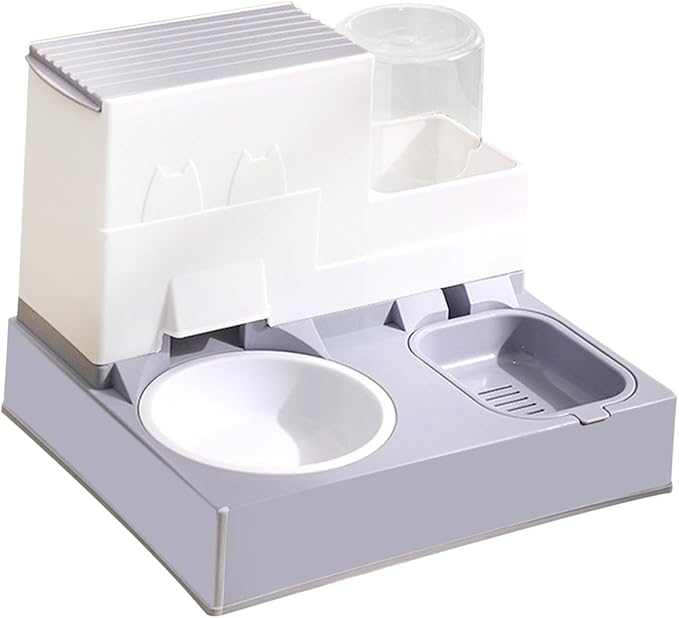 Automatic Cat Feeder, Cat Bowl and Water Feeder, 2 in 1 Pet Food Bowl, Easily Clean for Rabbits Cats Dogs Small Animals Puppy, Gray