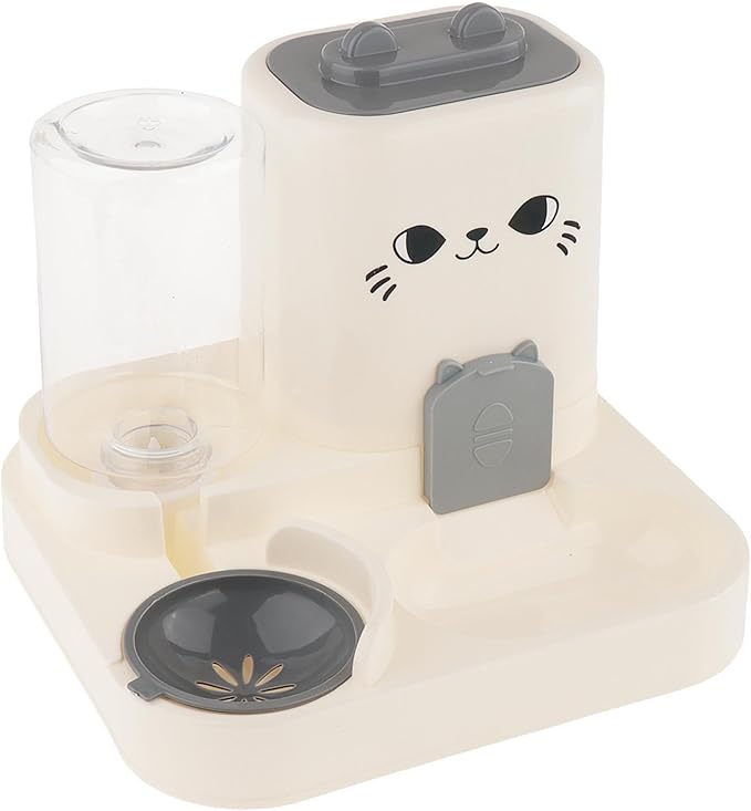 2 in 1 Automatic Pet Feeder and Water Dispenser with 1800ml Food Capacity, 800ml Water Container for Cats and Small Dogs, Travel Feeding Station- Gray