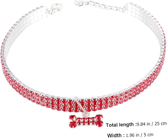 BESPORTBLE Rhinestone Pet Dog Collar Adjustable Buckle Red Crystal Dog Necklace Medium Size Luxury Pet Supplies