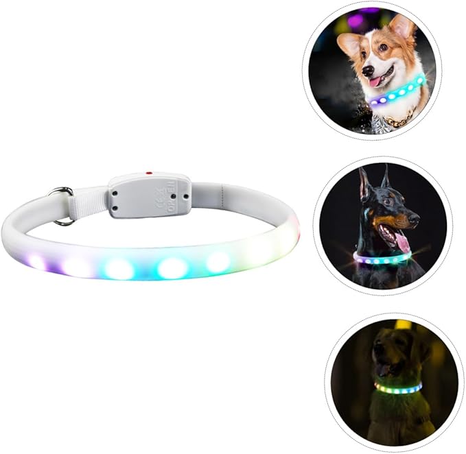 ibasenice LED Dog Collar USB Rechargeable Glowing Pet Collar Waterproof Night Luminous for Safe Evening Walks