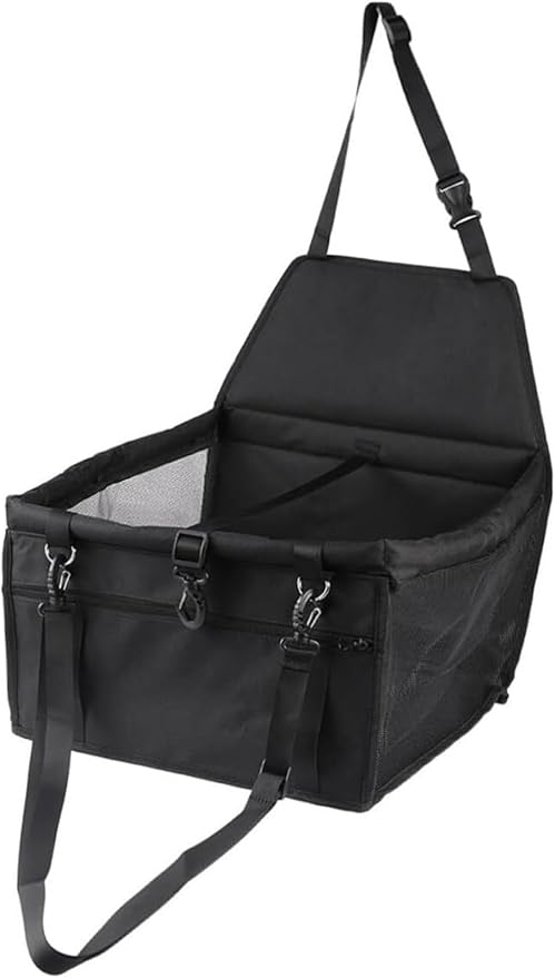 Breathable Mesh Dog Car Seat with Design Safety Leash and Thick Support Rods for Pet Travel Compatible with Harnesses Black Color(Black)