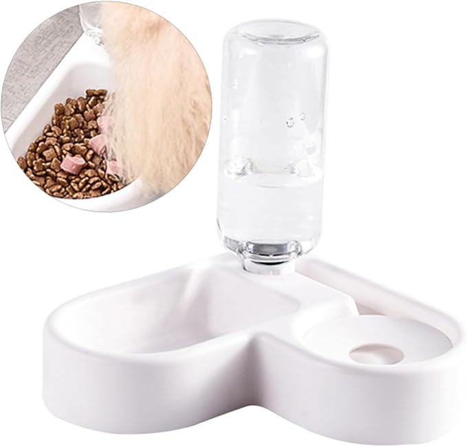 Automatic Dog Water Feeder and Pet Food Dispenser Stylish White Design Non-tip Bowl for Cats and Dogs for Home Decor and Convenient Feeding