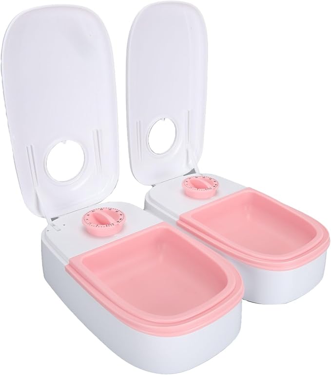 Double Meals Automatic Pet Feeder, Smart Timed, 350ml per Bowl, ABS Material, Ice Pack Space, Removable Design, Anti Slip Pads, for Cats Small Medium Dogs, (Pink)