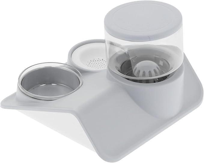 Pet Water Dispenser and Food Bowl Set, 1.8L Automatic Water Dispenser with Detachable Bowl, PPPET Material, Non Slip Base, Convenient for Cats and Small Dogs (Roof Drinking Fountain Gray)