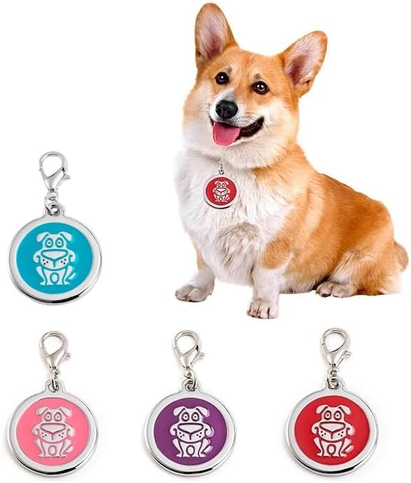 Personalized Funky Dog Design Pet ID Tags with Quick Tag Clip - Puppy Name tag, Happy Dogs ID tag, Laser Engraved pet Tags, Custom pet Name tag (Dog-Round-Small: Pink)