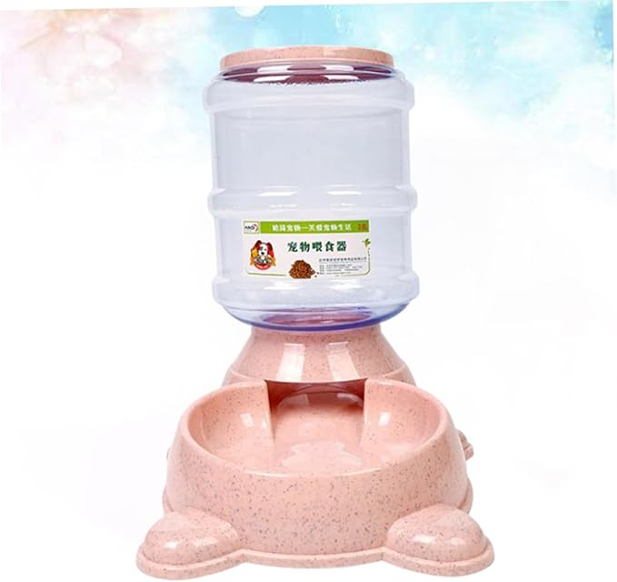 Mipcase 1 PC Pet Food Dispenser Automatic Feeder Holder with Adorable Easy to Non Skid Base Capacity for Dogs and Pets Refillable Food Container Pink