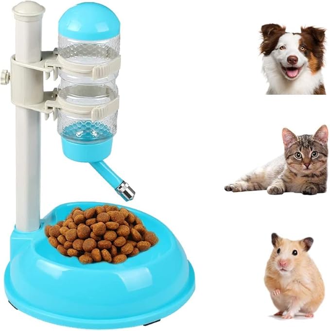 Pet Standing Water Dispenser Bowl Automatic Feeders Dispenser No Drip Water Bottle Height-Adjustable Dog Drinking Bowl Detachable Pole Self-Feeder with Non-Slip Pads for Cats Dogs