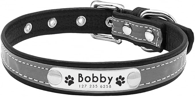 Reflective Dog Collar Personalized Pet Dog Collars Leather Padded Dogs Collar for Small Medium Dogs Chihuahua Yorkie Black M