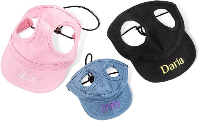 Personalized Embroidery Name Dog Hat with Ear Holes Adjustable Dog Sun Protection Hat Outdoor Baseball Cap for Dog Small Medium Large Extra Large 6 Colors