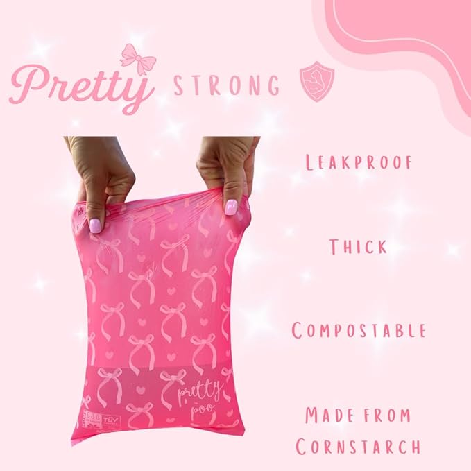 Pretty Dog Poop Bags - 150 Count, Certified Home Compostable, Leakproof, Extra Thick, Tear Resistant, Pink, Vanilla Scented, Sugar Bows