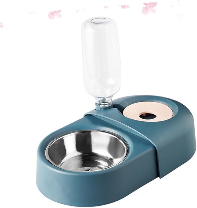 Automatic Dog and Cat Feeding Bowl with Gravity Water Dispenser, Spill-Proof Blue Pet Food and Water Feeder for Small to Medium Dogs and Cats