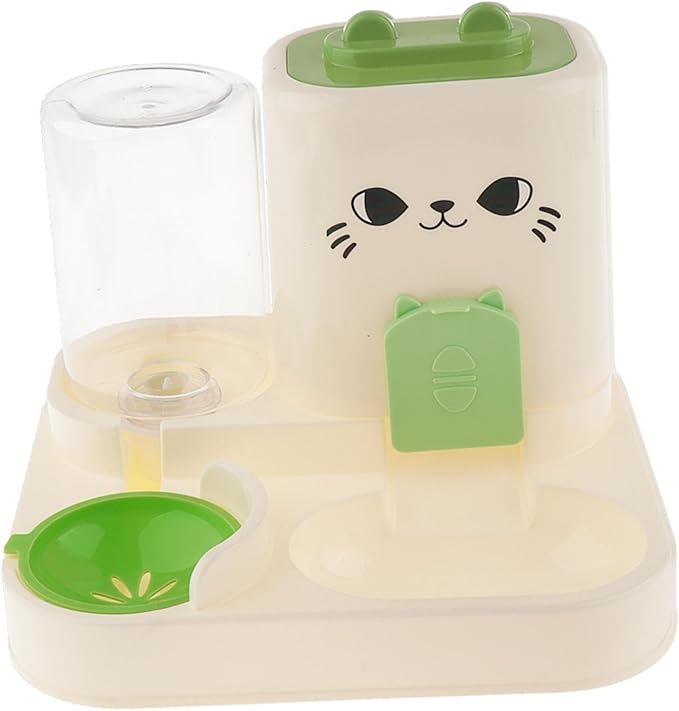 2 in 1 Automatic Pet Feeder and Water Dispenser, 1800ml Dry Food 800ml Water Capacity, Portable Cat Dog Food Bowl for Small Animals- Green