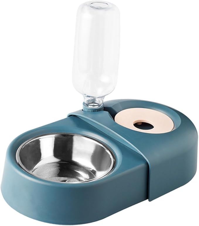 Automatic Dog Feeder and Water Bowl, Blue Pet Feeding Bowl with Spill-Resistant Feature for Dogs and Cats, Sturdy Food-Grade Material Suitable for Home and Travel Use