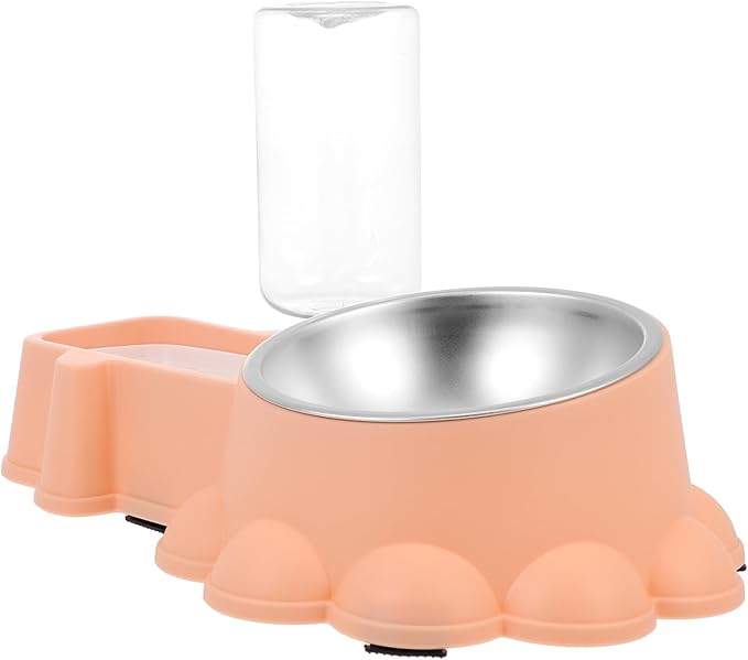 Veemoon Automatic Stainless Steel Dog Feeder and Water Dispenser Bowl, Wear-Resistant Pet Food Container with 2-in-1 Feeding and Hydration for Puppies and Dogs, Orange-Pink