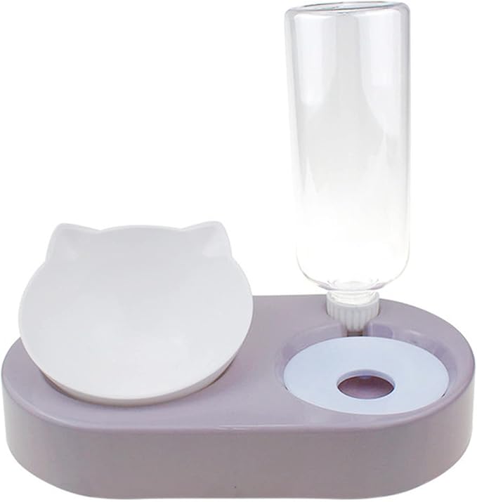 Dog Bowl with Stand Automatic Water Storage Dispenser Pet Cat Food 2-in-1 Splash-Proof Container Elevated Removable(Gray)