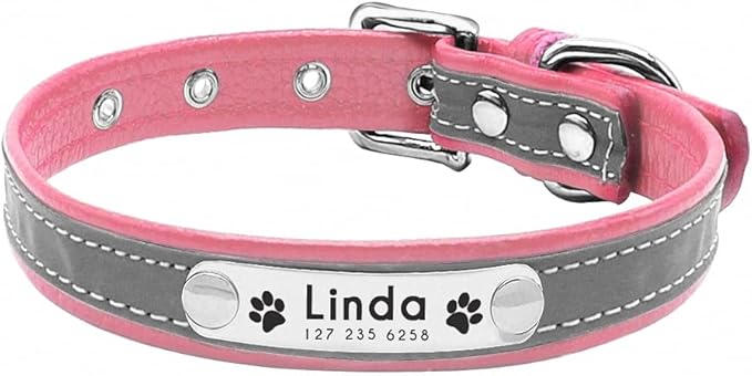 Reflective Dog Collar Personalized Pet Dog Collars Leather Padded Dogs Collar for Small Medium Dogs Chihuahua Yorkie Pink M