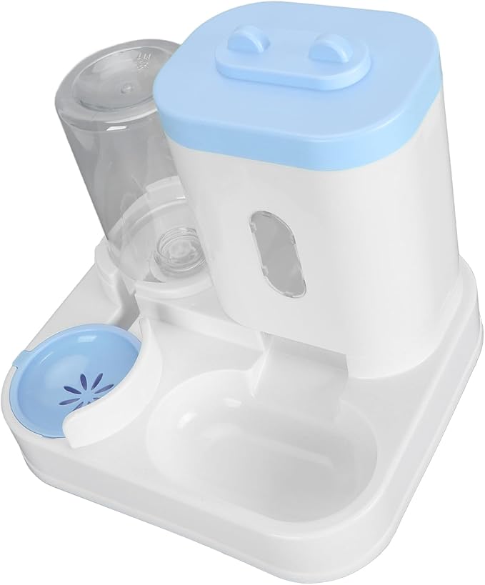 Automatic Pet Food Water Dispenser Large Capacity 2 in 1 Cat Feeder Waterer for Dogs and Puppies (Blue)