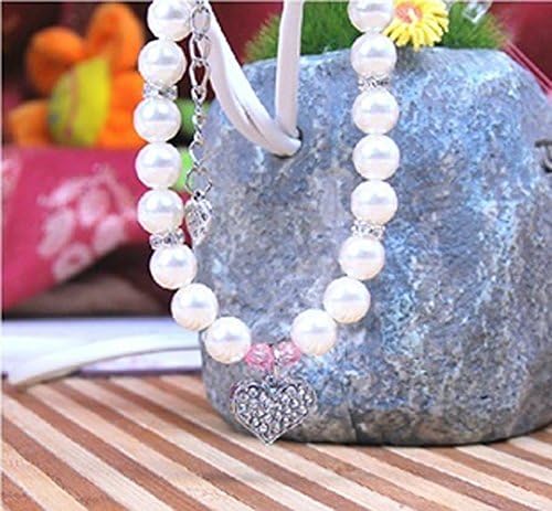 Fancy Pinky Crystal Heart Pet Cat Dog Necklace Jewelry with Bling Pearls Rhinestones Charm for Pets Cats Small Dogs Girl Teacup Chihuahua Yorkie Clothes Costume Outfits (10-Inch)