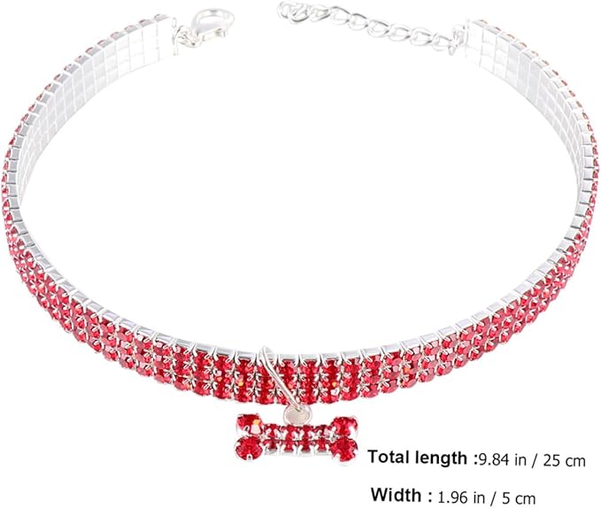 DECHOUS Rhinestone Pet Dog Collar with Shining Crystal Bone Pendant, Adjustable Buckle Size M Collar for Small to Medium Dogs, Luxury Bling Necklace for Puppy and Pet Supplies