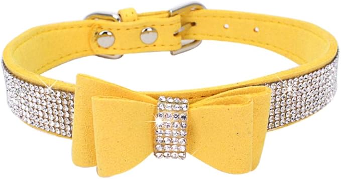 Puppy Dog Collar with Rhinestone Bow Knot Crystal Diamond Colorful Bling Girl Cat Collars Yellow s