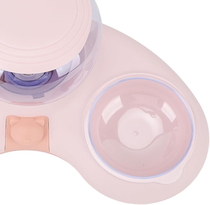 Dual Bowls 1.4L Cat Dog Water Dispenser Automatic Pets Water Food Feeder, Slant Mouth, Slip Base (Pink)