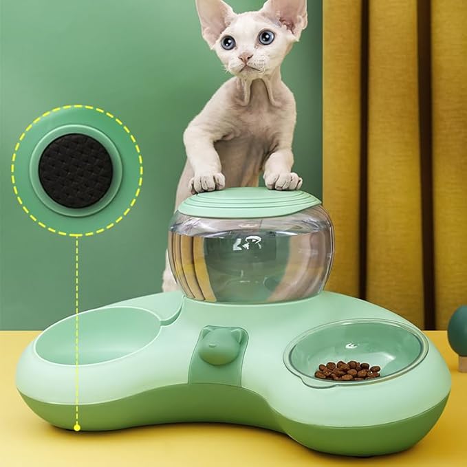 Pet Food and Water Bowl Set, Large Capacity Crescent Type Tilt Design Automatic Double Pet Bowls with Skid Resistance Bottom, Pet Feeder Automatic Gravity Water Dispenser for