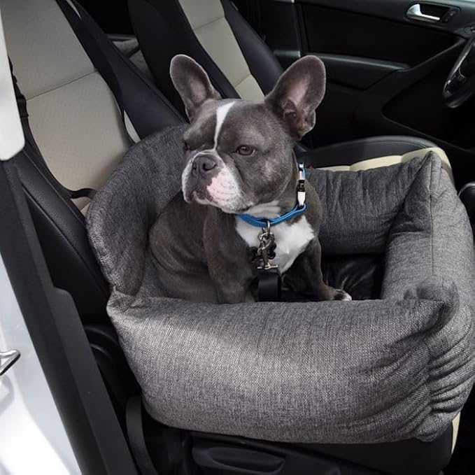 PAW BRANDS PupProtector Dog Car Seat for Medium and Large Dogs, Fully Detachable Car Booster Seat for Front and Back Seats, Orthopedic Dog Travel Bed, Gray, Single Seat