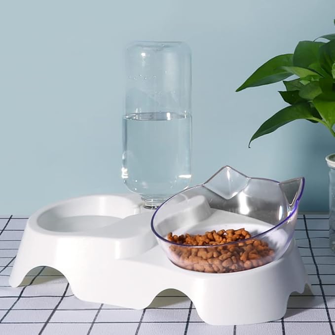 Mipcase 1set Pet Food Feeder Dual-Bowl Design for Cats and Dogs Automatic Water Dispenser Tilted Food and Water Bowls Easy Suitable for Pets