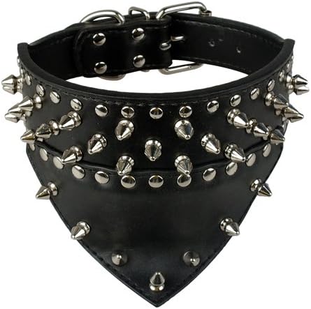 Spiked Studded Dog Collar PU Leather Pet Collar with Bandana Neck Size for 15-24 for S/M/L Breeds Black M