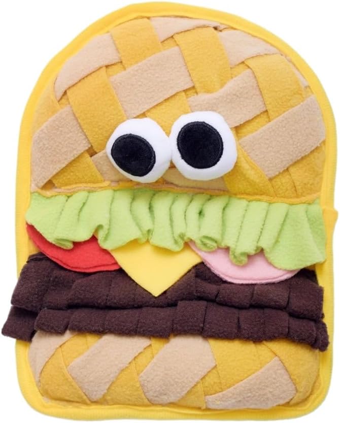 Interactive Pet Snuffle Mat with Crinkle Paper and BB Sound – Food-Shaped Nose Work Mat for Cats, Dogs, and Small Pets, Anti-Slip Base, Puzzle Feeding Toy (Hamburg)