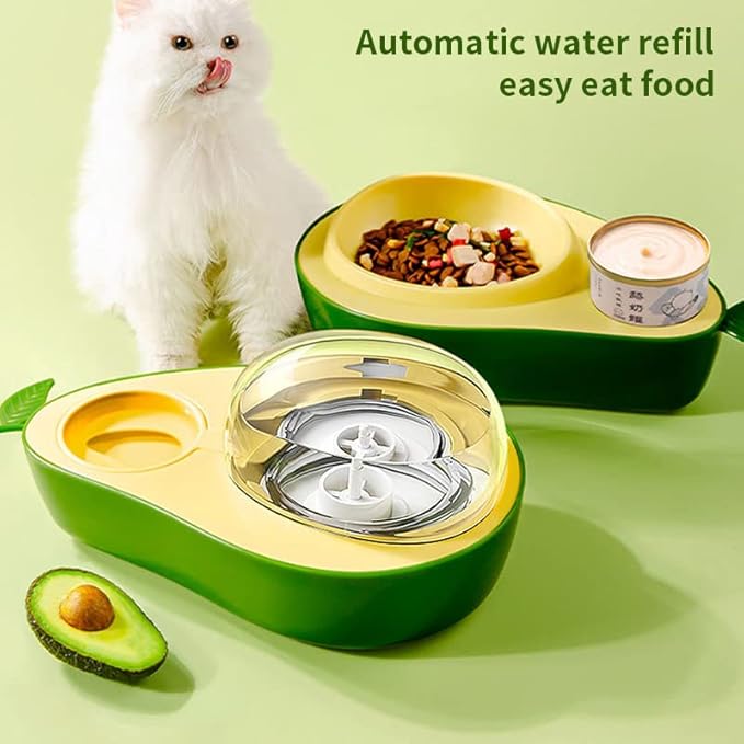 Raised Cat Food Bowl and Automatic Water Dispenser Set,Avocado Gravity Cat Water Dispenser Slow Feeder Dog Bowls,Multifunctional Self Dispensing Pet Waterer for Puppy Kittens (Set)