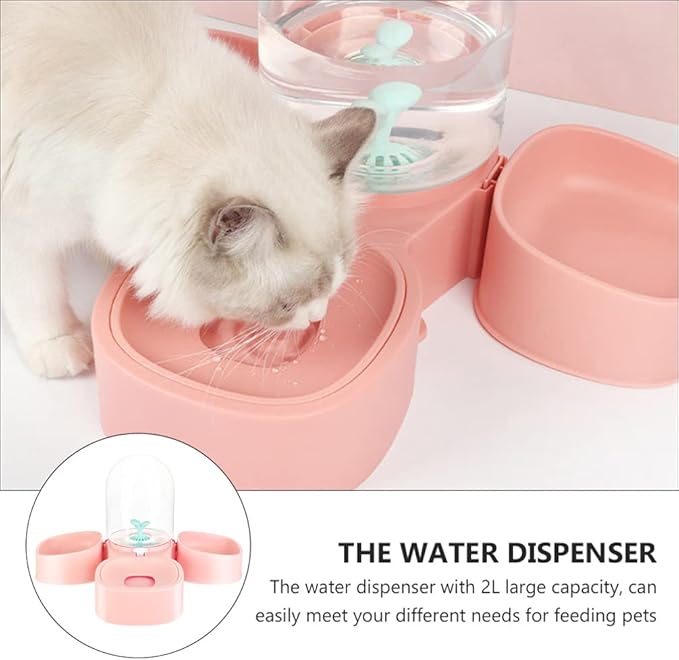 POPETPOP Detachable Pet Cat Dog Automatic Water Dispenser Bottle Double Bowls Capacity for Healthy Feeding and Drinking Spill Design for Cats and Dogs Three Bowls Pet Supplies Cherry