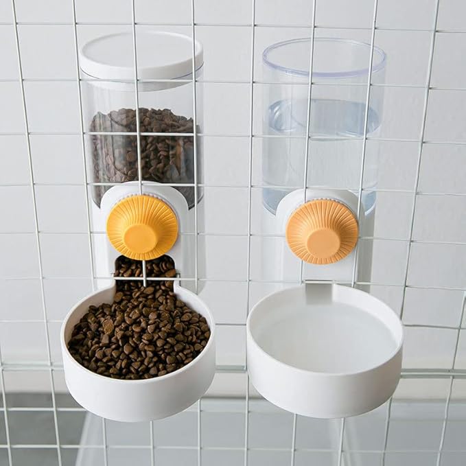 Automatic Feeder and Drinker,Cage Hanging System for Small Pets PP Safety Material Suitable for Cats Dogs Rabbits and Other Pets (Pearl White)