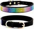 Haoyueer Rhinestone Dog Collar, Cute Dazzling Sparkling Soft Suede Leather Dog Cat Rhinestone Collar Crystal Diamond Pet Dog Puppy Collar (XS, Black-3)