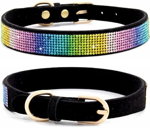 Haoyueer Rhinestone Dog Collar, Cute Dazzling Sparkling Soft Suede Leather Dog Cat Rhinestone Collar Crystal Diamond Pet Dog Puppy Collar (XS, Black-3)