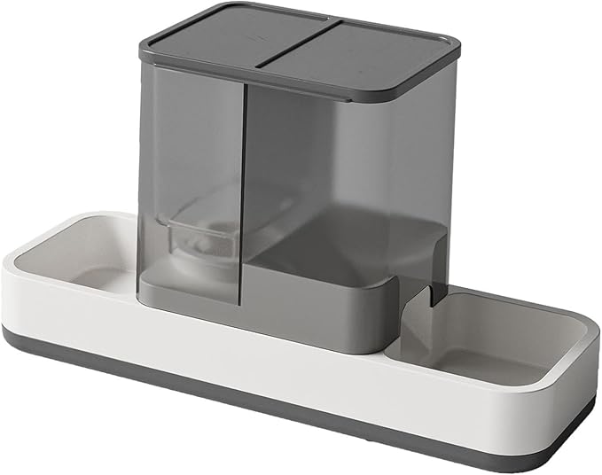 Food and Water Dispenser Set Pet Food Feeder Self Feed Automatic Feeder and Water Dispenser for Hedgehog Dogs, Gray