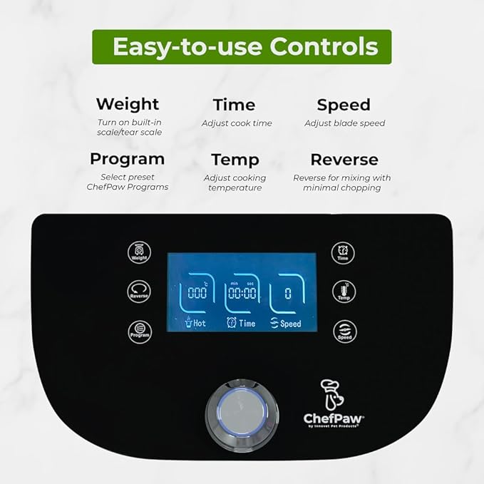 ChefPaw Pet Food Maker with Built-in Mixer & Cooker + Built-in Scale + Nutrition App + 50 Balanced Recipes – Makes 6.4 lbs of Fresh Human Grade Meals in 40 Minutes - Easy, All-in-One Pet Food Cooker