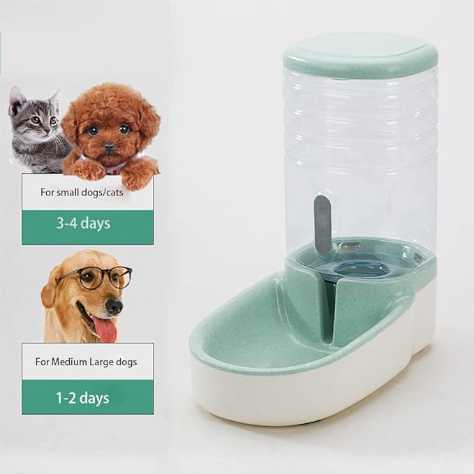 Massage cushion Automatic Pet Feeder Food Feeder and Waterer Dispenser Set 3.8L for Dogs Cats Small & Medium Pets Animals 1019 (Color : Grey) (Green)