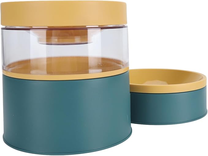 Dog Food Water Bowl Water Dispenser, Pet Double Bowl Water Dispenser Anti Tip Versatile Neck for Home (Green)