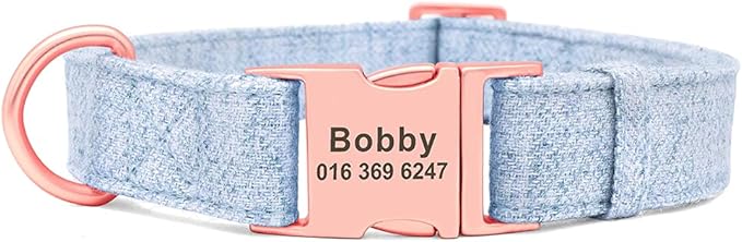 Personalized Dog Collar Custom Nylon Dog Collar Engraved Name ID Adjustable for Small Medium Large Dog Chihuahua Pitbull Blue Collar L