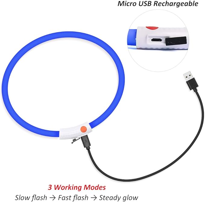 BSEEN Light Up Dog Collar, Cuttable LED Dog Collar Rechargeable Puppy Collar Glowing Safety Dog Walking Lights for Small Medium Large Dogs (Blue)