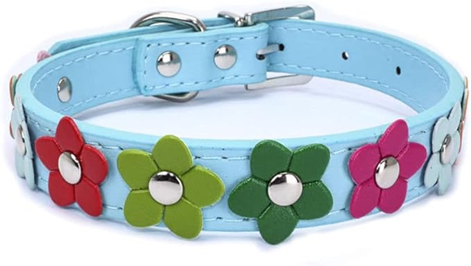 Mini Colorful Flower Puppy Dog Collar Girl Cat Collars Light Blue XS