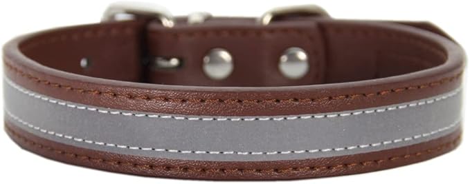 Anti lost Leather Luminous Collar Pet Collar Reflective Belt Pet Accessories 2pcs brown M 2.0cm*42cm Neck 30cm 37cm