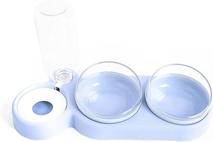 Automatic cat 2-in-1 Pet Cats Dogs Food Bowl Water Bowls Automatic Water Dispenser for Dog Cat s Drinking Pet Products pet (Color : Pink) (Blue)