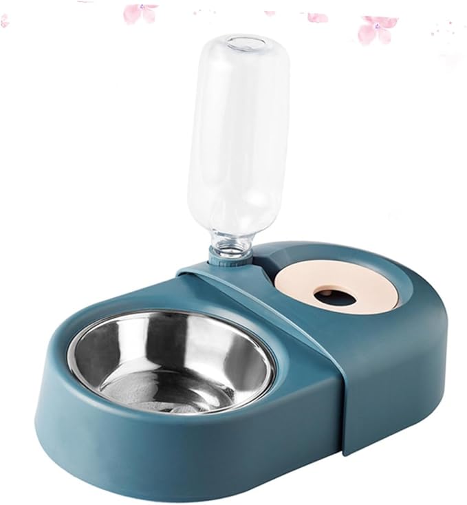 PRETYZOOM Automatic Dog and Cat Feeder with Water Dispenser Blue Non-Spill Pet Feeding Bowl for Small to Medium Pets