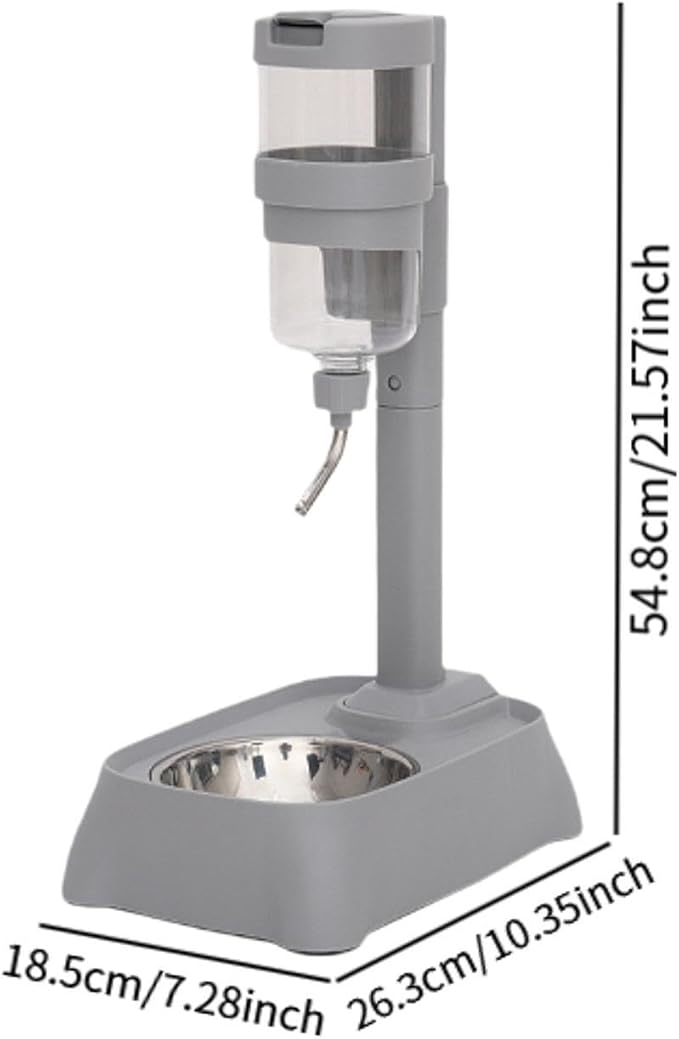 Pet Feeder Waterer Water Bottle Stand Adjustable Height 2 in 1 Food Container Automatic Food Feeder Dog Bowl for Rabbits Cat, Gray