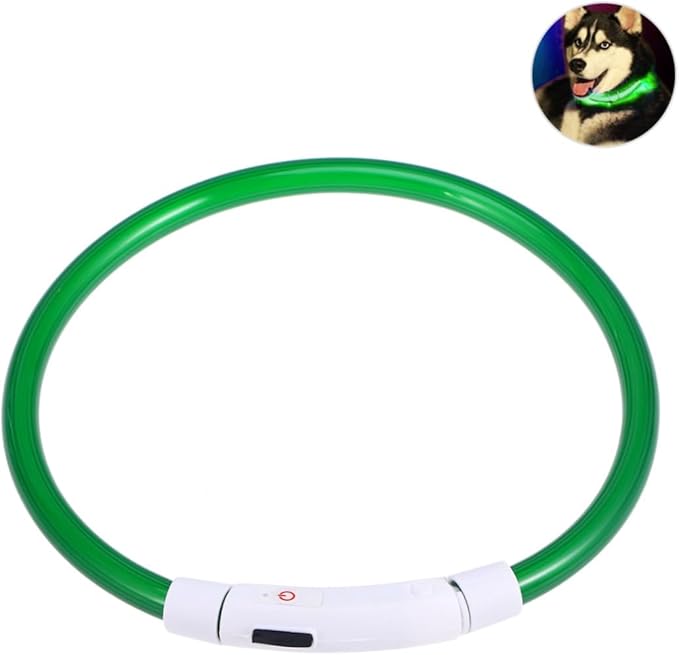 LED Glowing Dog Collar USB Rechargeable Pet Collar Green for Night Safety Flexible Design Energy Saving LED Light for All Dog