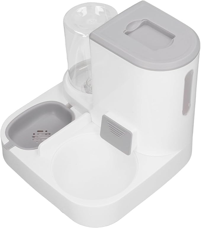 Large Capacity Pet Water Dispenser Food Feeder, Feeding Design, Automatic Waterer Feeder Set with Multifunction, 2 in 1 for Cats and Dogs (Grey)
