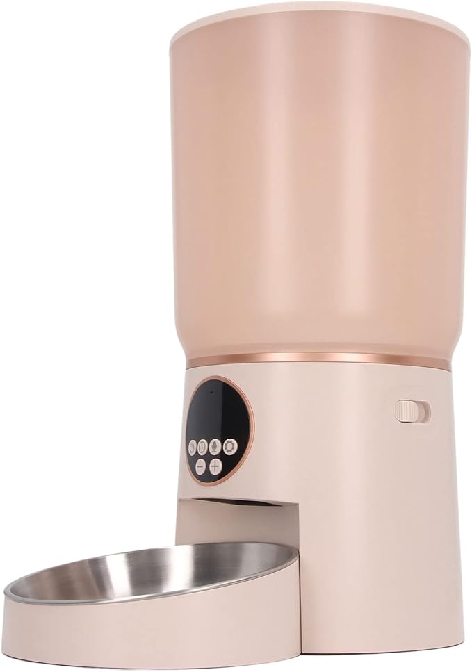 Automatic Pet Feeders, 5L Dual Power Support Smart Timing ABS Cat Dog Food Dispenser with Stainless Steel Bowl (Button